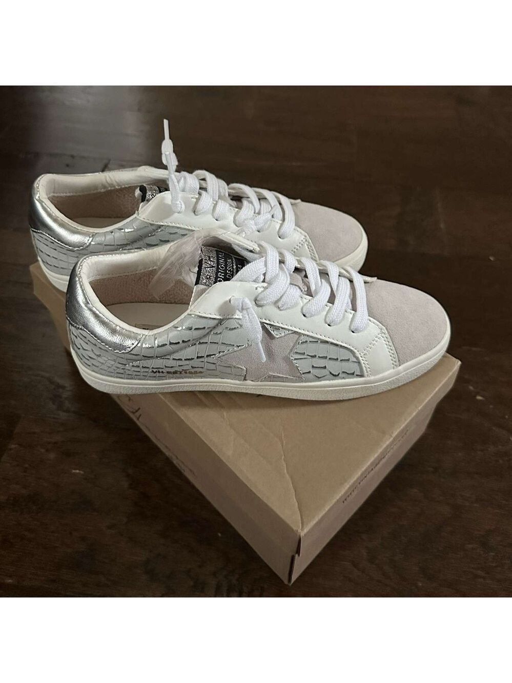 Vintage Havana-Edge Croc Embossed Leather Sneakers-size 7.5 Gray/white-Brand New - Picture 5 of 14